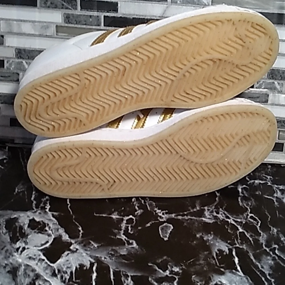 Adidas 3 white gold glitter bottoms